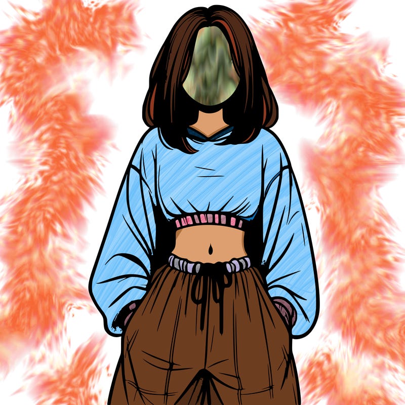 realistic girl faceless with baggy pants and a crop top
