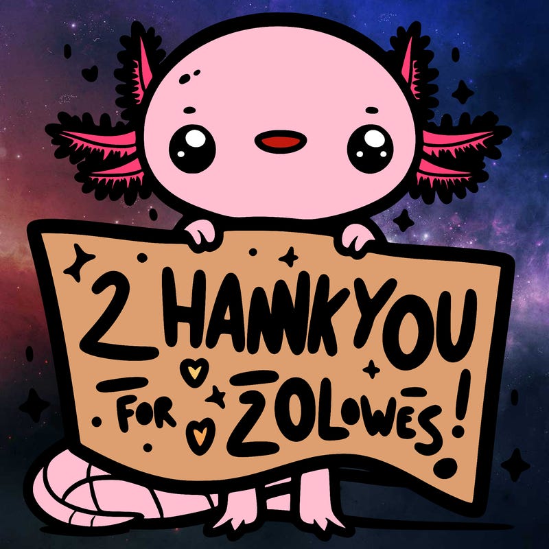 and axolotl with a sign that says thank you for 20 followers animated super cute