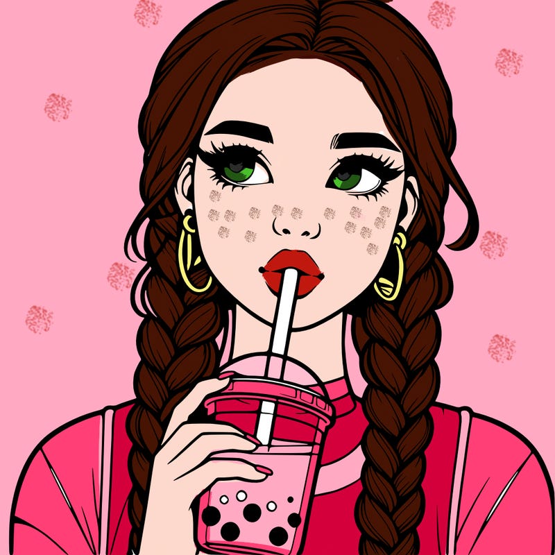 realistic girl with braided hair drinking boba