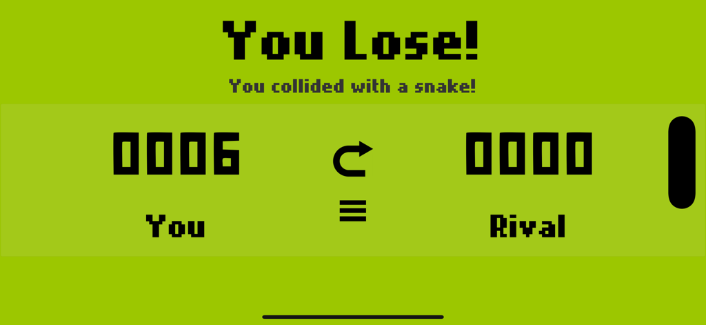 Retro game over screen for Snake II showing multiplayer scores and you lose message.