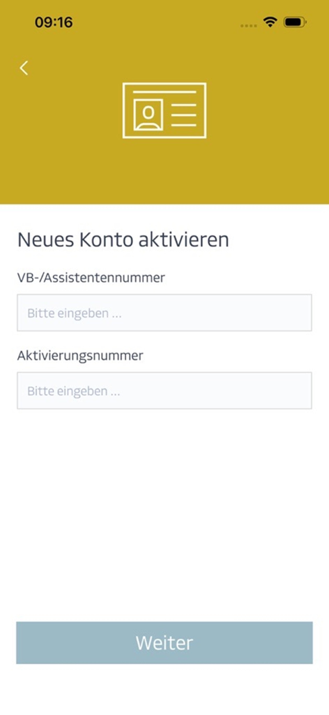 DVAG Login - Bildschirm zur Aktivierung eines neuen Beraterkontos in der DVAG Login App