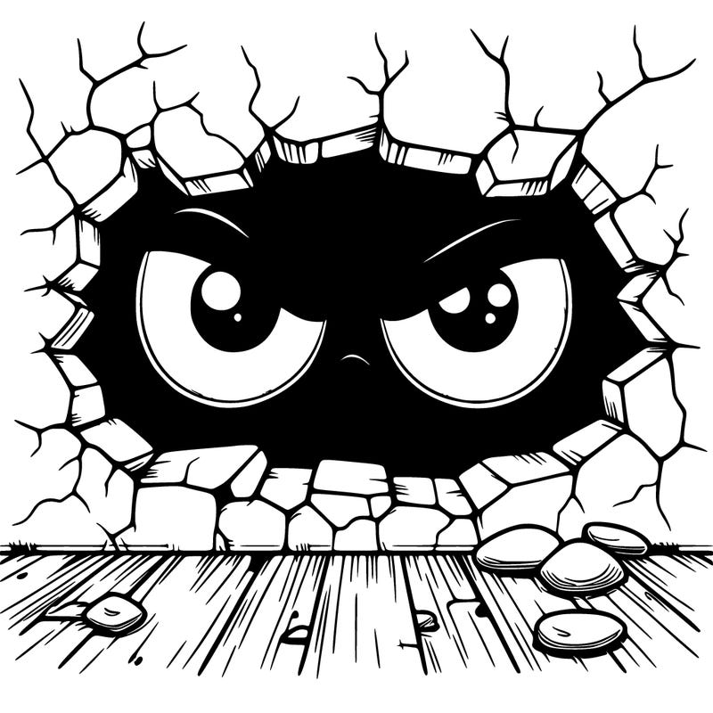 mysterious evil eyes peering through a crack in the wall