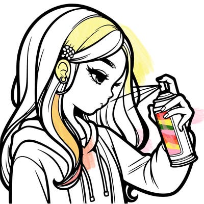 a realistic girl spray painting