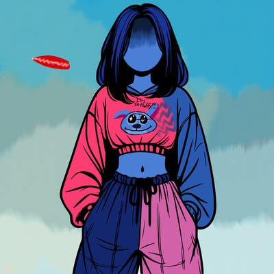 realistic girl faceless with baggy pants and a crop top