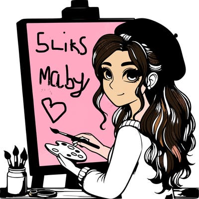 realistic girl artist painting a blank canvas