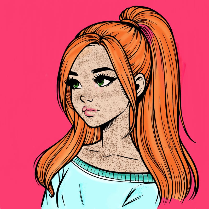 realistic girl with a high ponytail