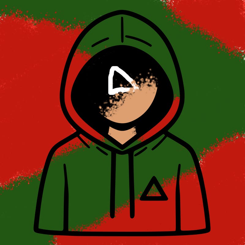 a person with non face waering a hoodie with a small triangle symbol
