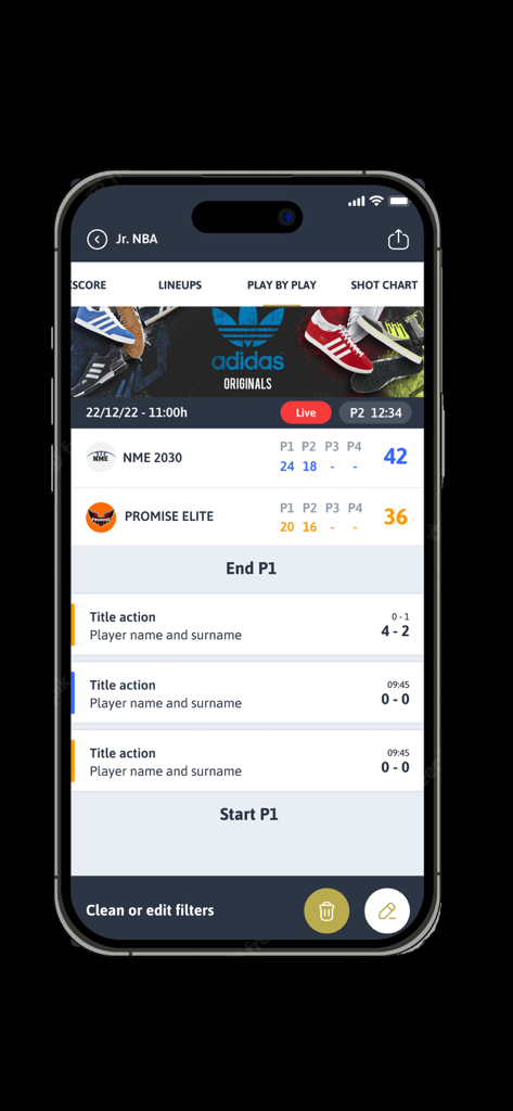 Live basketball game scores and play by play updates in the DBB Scores app