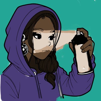 a realistic girl, spray painting