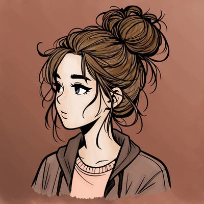 realistic teenage girl with a messy bun