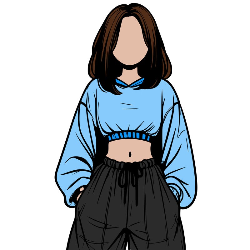 realistic girl faceless with baggy pants and a crop top