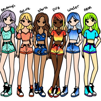 a group of girls wearing crop tops and shorts