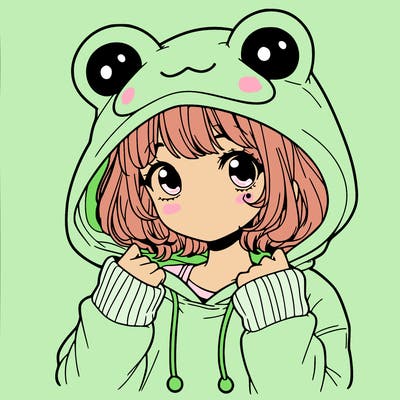 a cute teenage girl wearing a frog hoodie