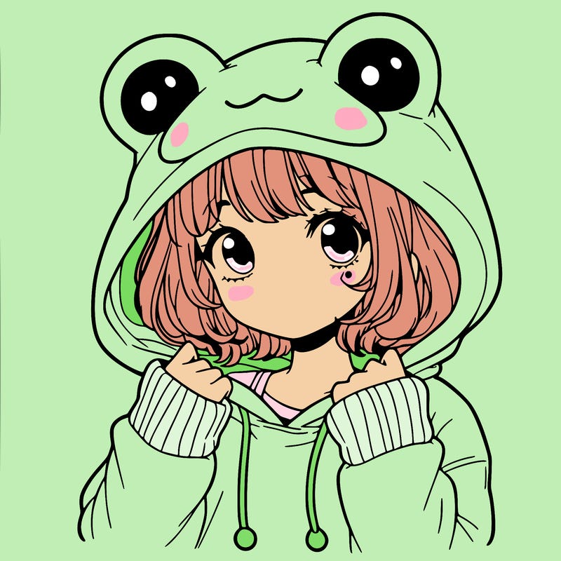 a cute teenage girl wearing a frog hoodie