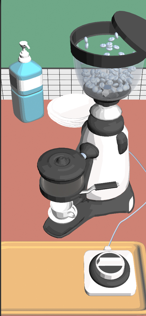 Cafe Master - Coffee beans falling into a grinder in the Cafe Master mobile game