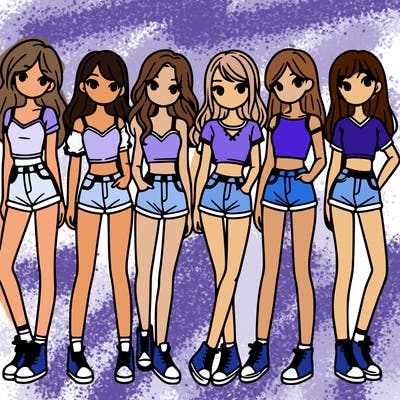 a group of girls wearing crop tops and shorts
