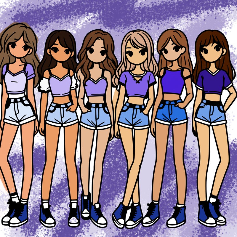 a group of girls wearing crop tops and shorts