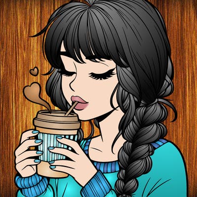 realistic girl drinking coffee