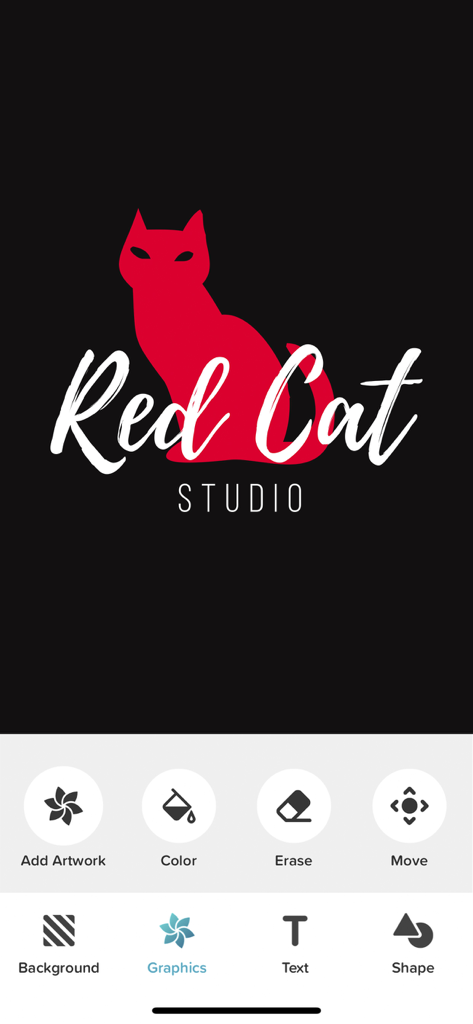 Logo Maker - Logo Design Shop - Logo Maker app interface with a red cat studio logo design and editing tools