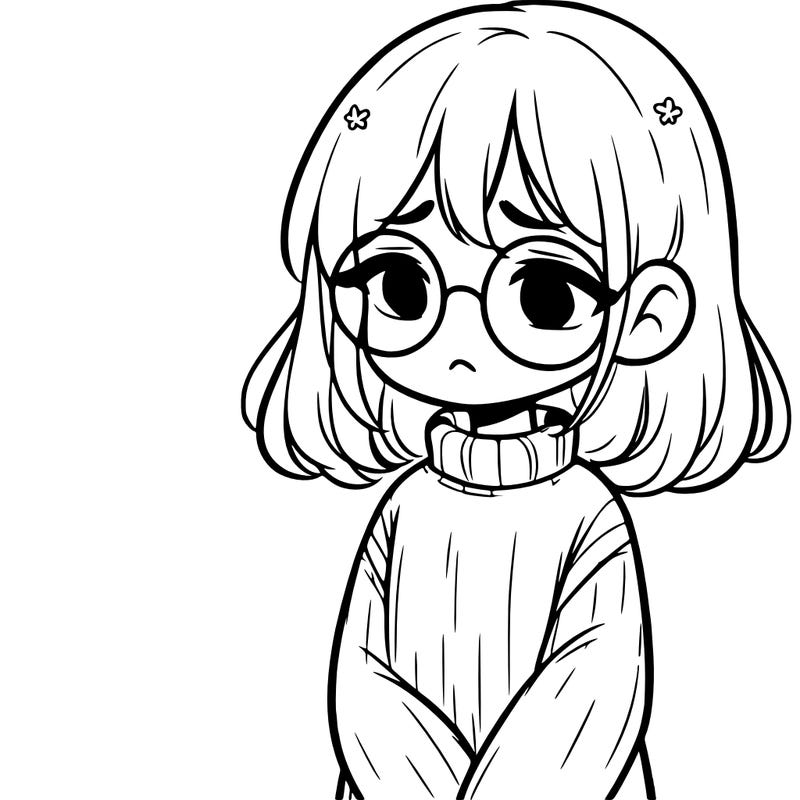 sad girl with glasses in a sweater