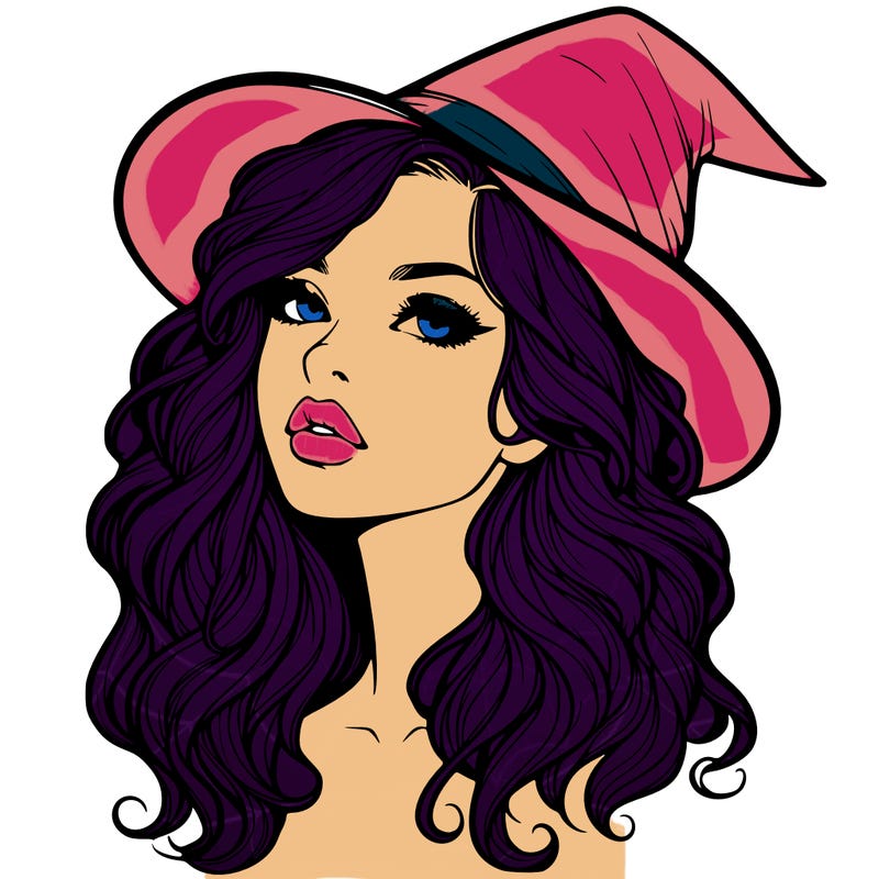 realistic witch girl with wavy hair and lips
