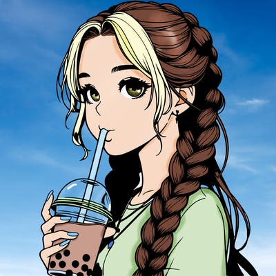 realistic girl with braided hair drinking boba