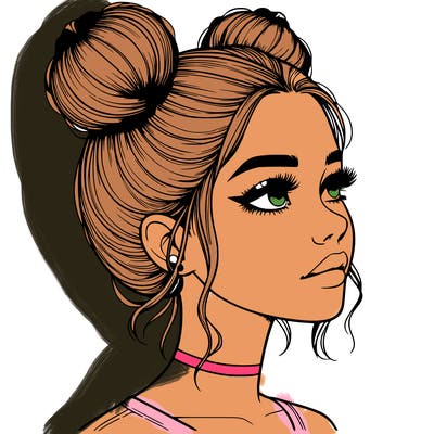 realistic girl with buns on the top of her head