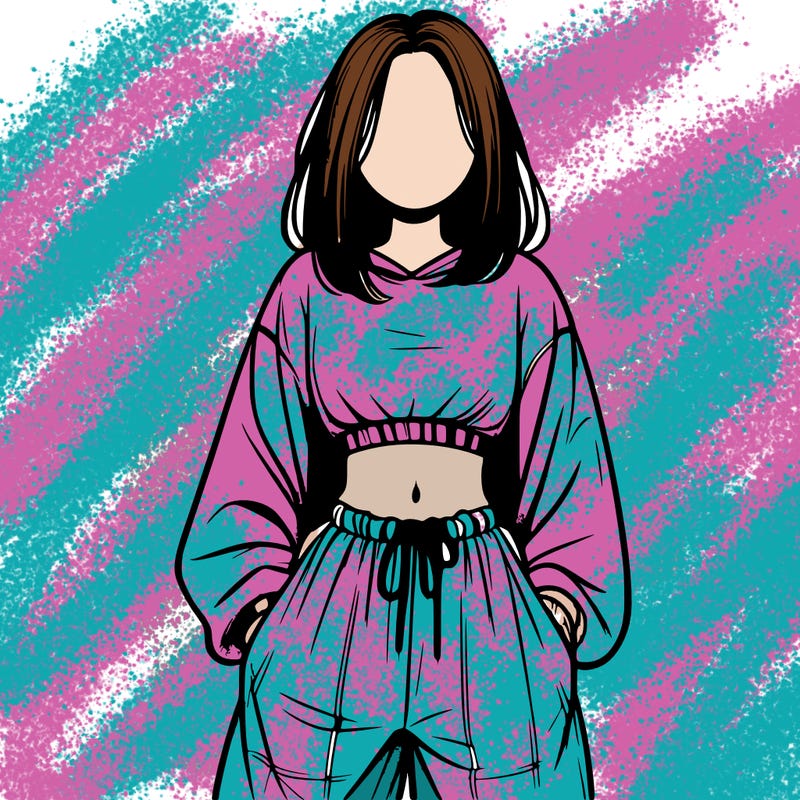 realistic girl faceless with baggy pants and a crop top