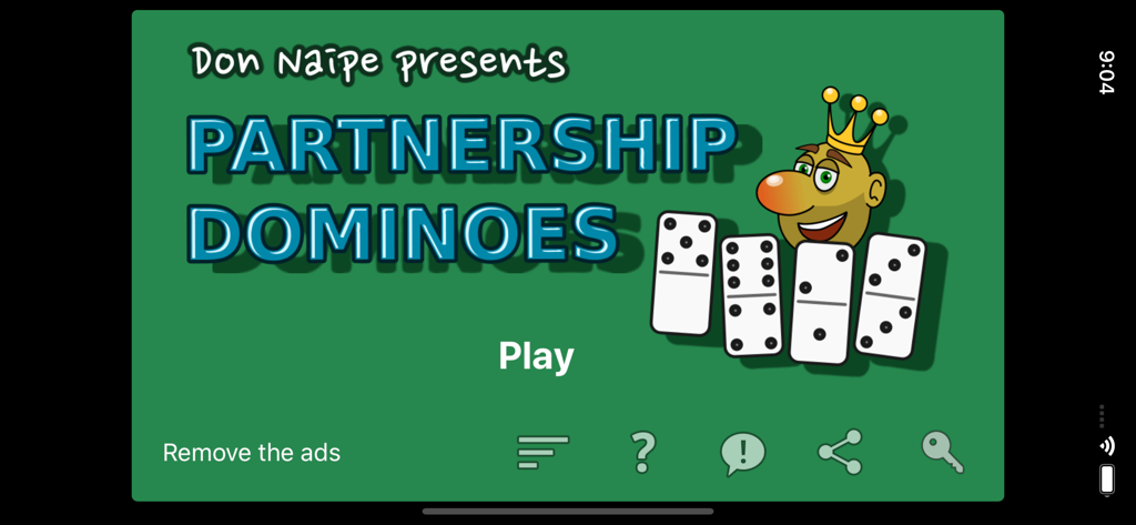 Partnership Dominoes - Partnership Dominoes app main menu screen featuring a play button and domino tiles