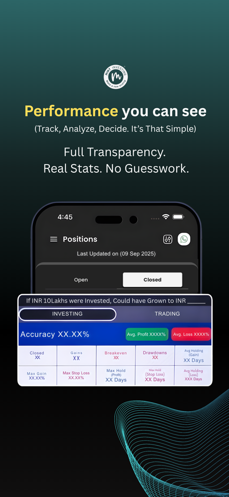 Mint Investing - Mint Investing app performance dashboard displaying investment accuracy and tracking metrics