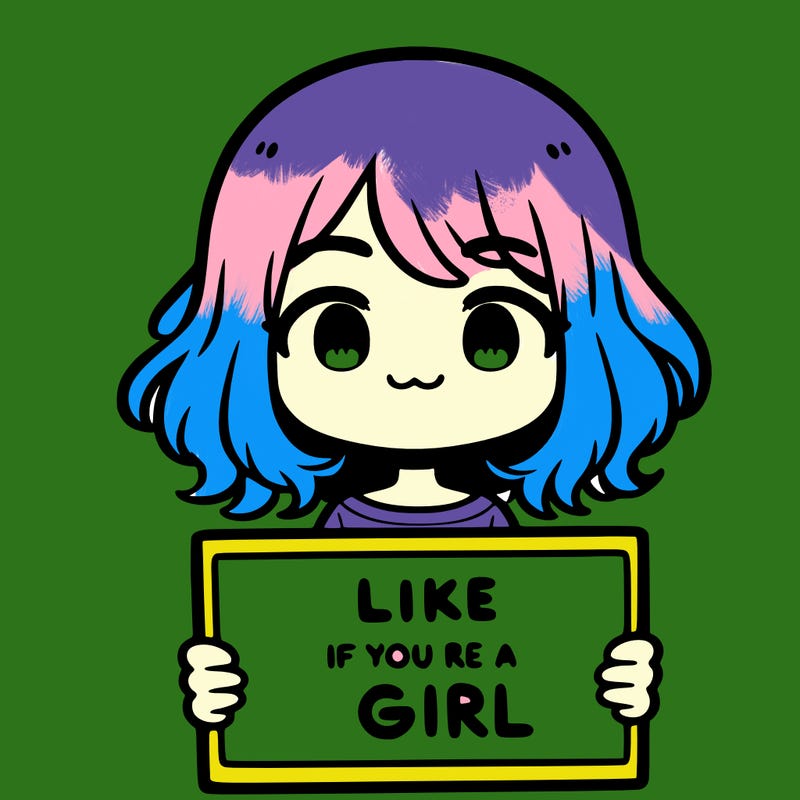 a cute girl holding a sign that says like if you’re a girl