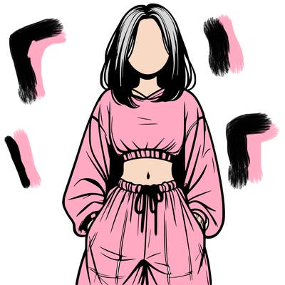 realistic girl faceless with baggy pants and a crop top
