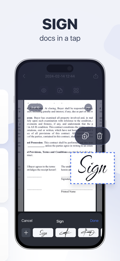 Scan Pro PDF: Document Scanner - Digital signature interface in the Scan Pro PDF mobile app