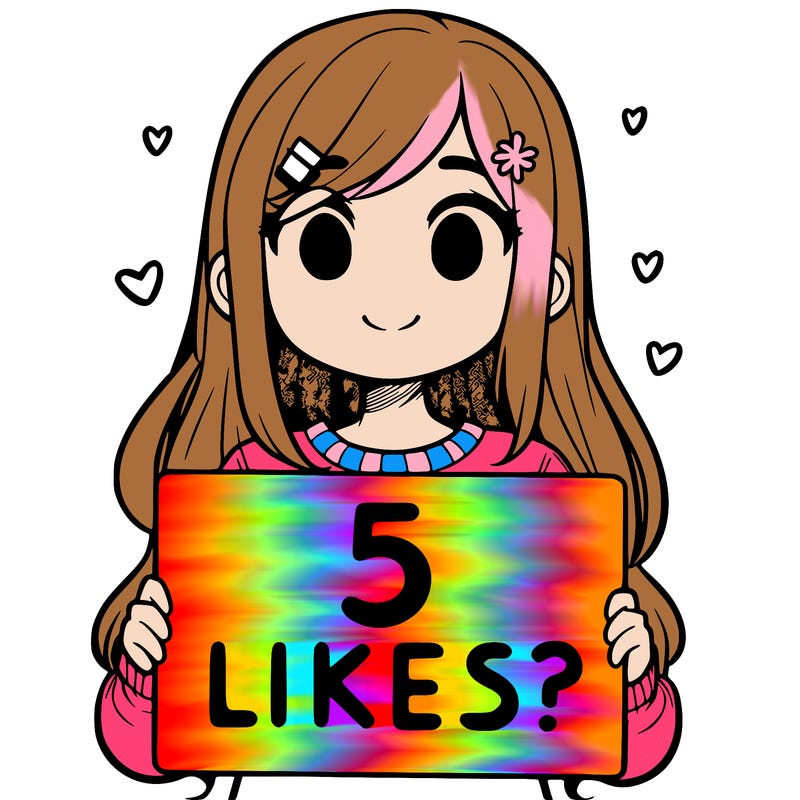 girl holding a sign that says 5 likes?