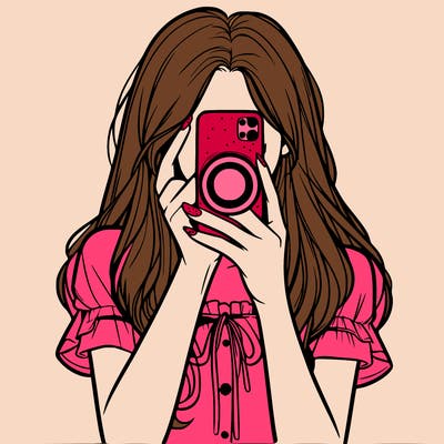 a realistic girl holding her phone taking pictures