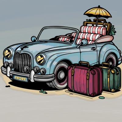 a convertible car with suitcases