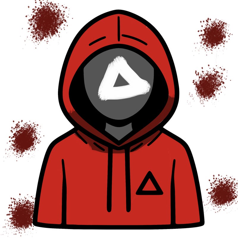 a person with non face waering a hoodie with a small triangle symbol