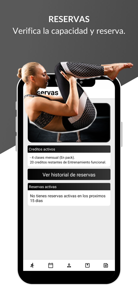 SportManager 2.0 - SportManager 2.0 mobile app screen for managing gym class reservations and active training credits