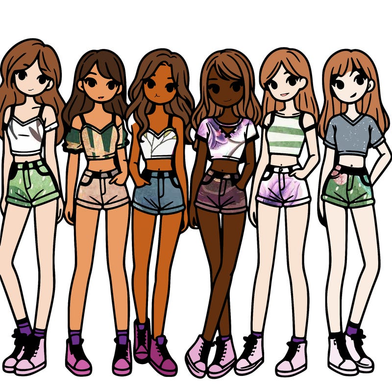 a group of girls wearing crop tops and shorts