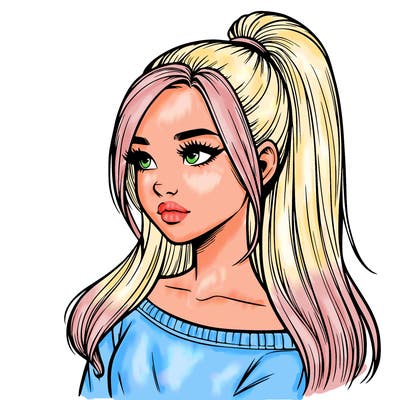 realistic girl with a high ponytail