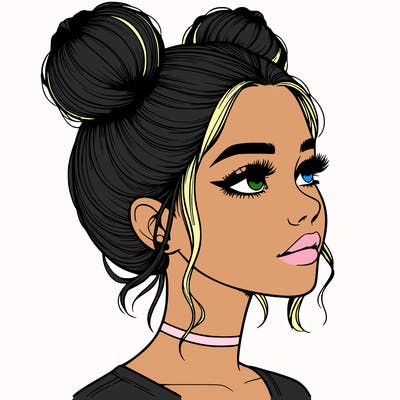 realistic girl with buns on the top of her head