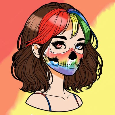 realistic girl with skull