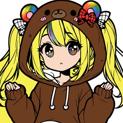 cute anime girl with ponytails and a cute bear hoodie