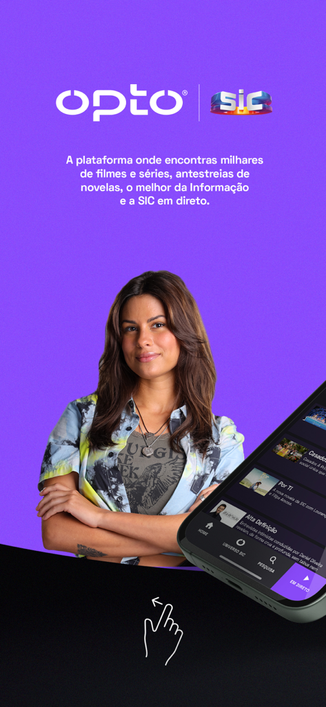 Opto SIC - Opto SIC streaming app interface featuring Portuguese movies series and live news