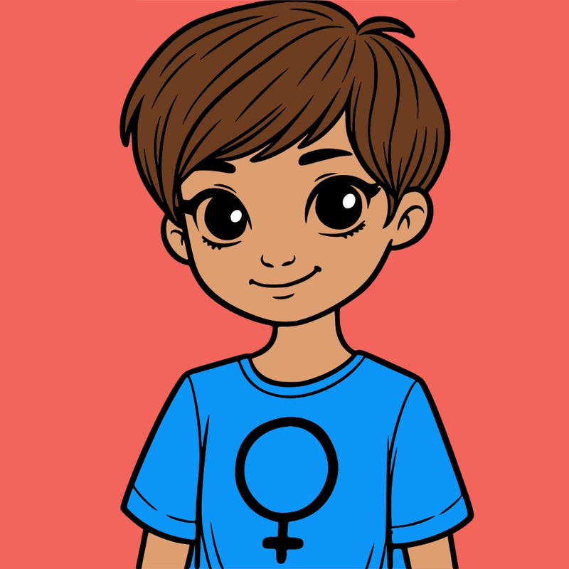 girl with pixie cut and feminist shirt