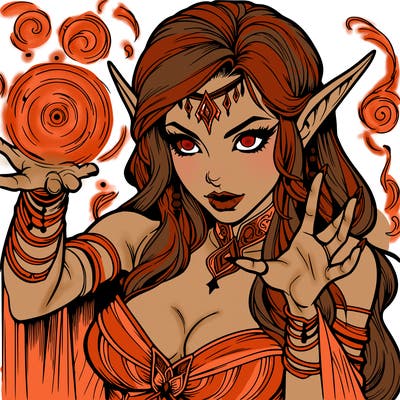 realistic scary beautiful elf sorceress casting spell