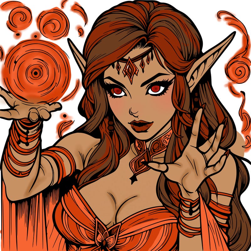 realistic scary beautiful elf sorceress casting spell