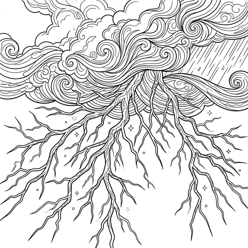 Dive into the mesmerizing world of spider lightning with this detailed adult coloring page. Experience the thrill of a storm with intricate patterns designed for relaxation and creative expression.