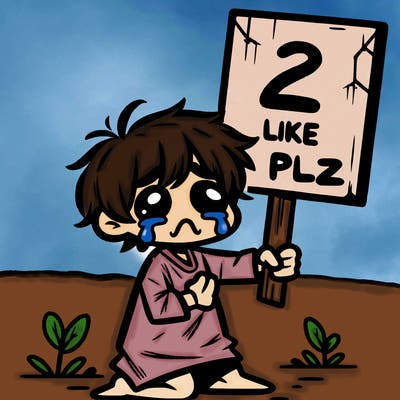 small poor toddler crying with sign that says 2 like plz