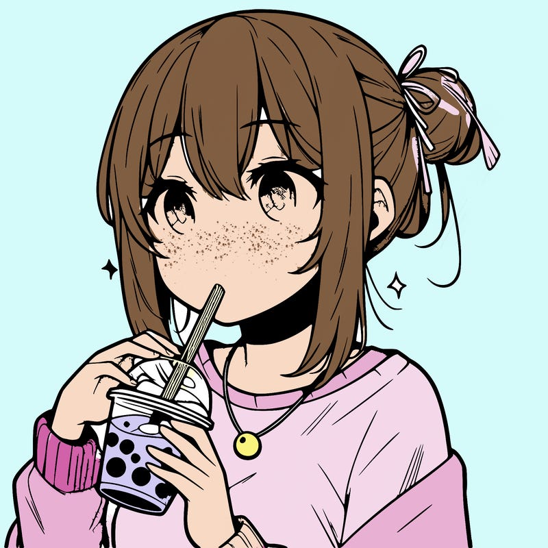 manga character drinking boba